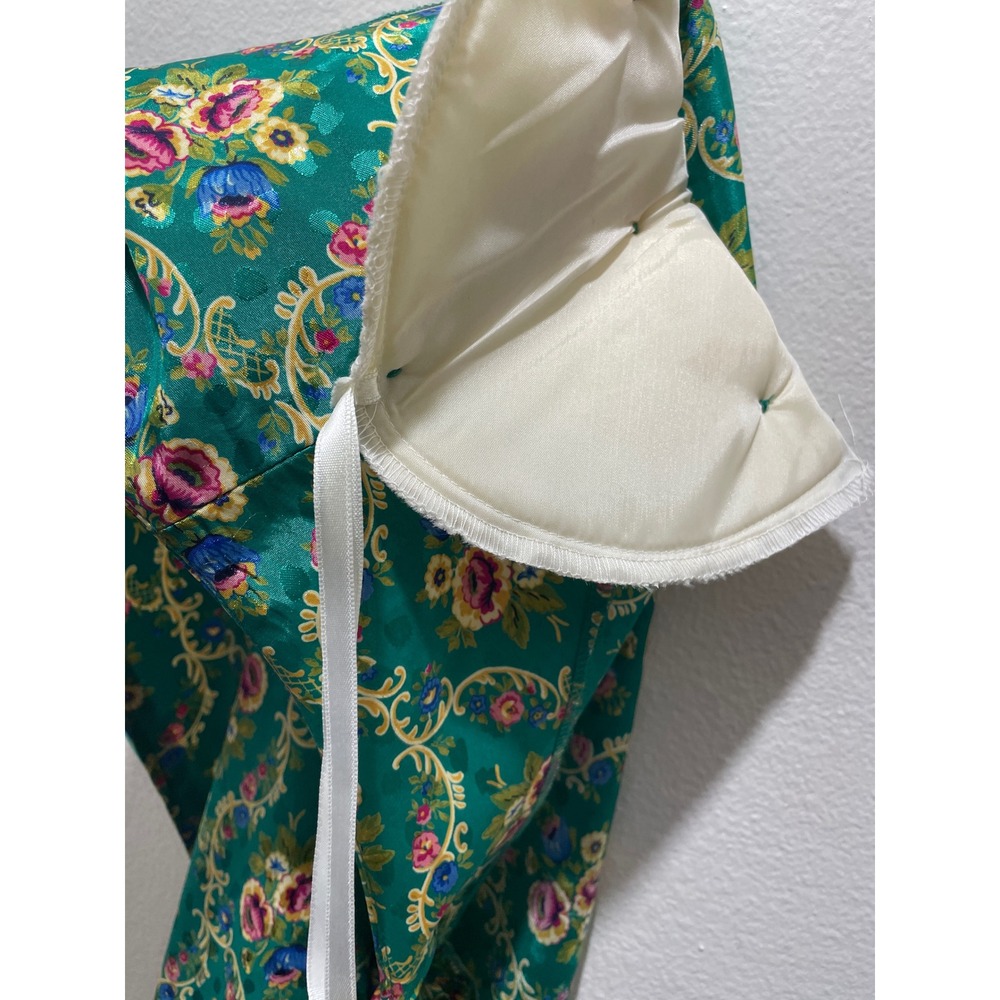 Vintage Leslie Fay Petites Green Floral Mini Dress size 10p Damask Boho 90s - Picture 10 of 11
